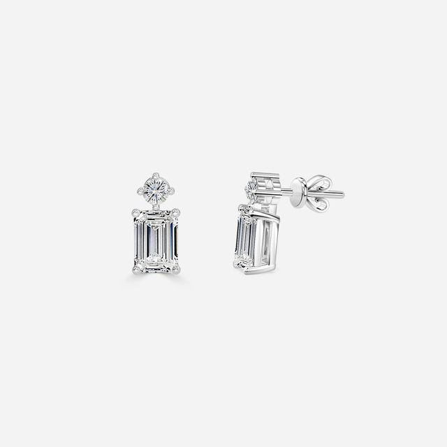 Drop Emerald Diamond Earrings In White Gold