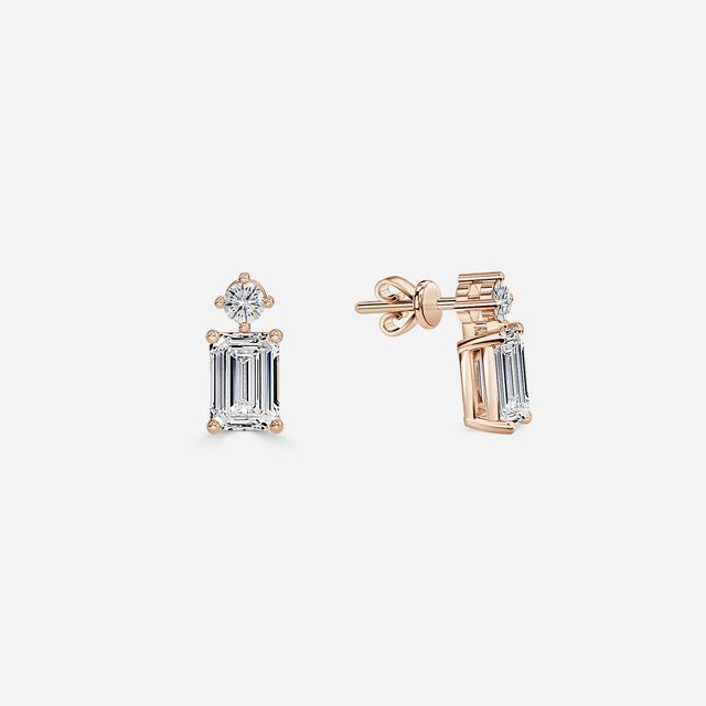 Drop Emerald Diamond Earrings In Rose Gold