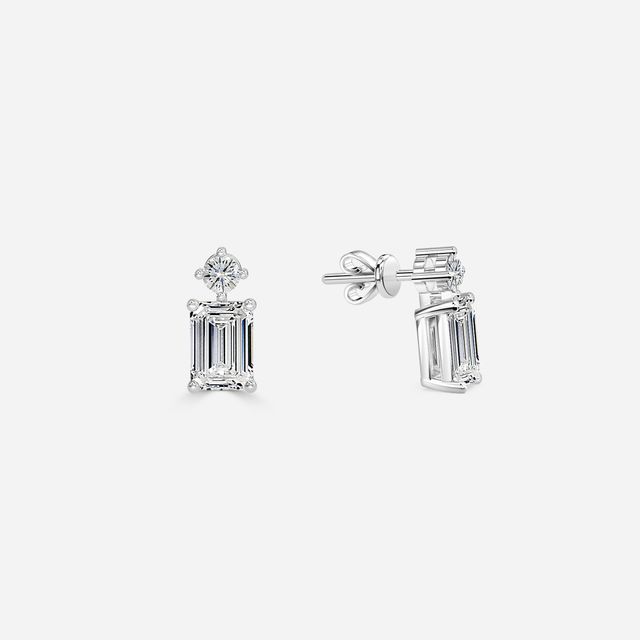 Drop Emerald Diamond Earrings In White Gold