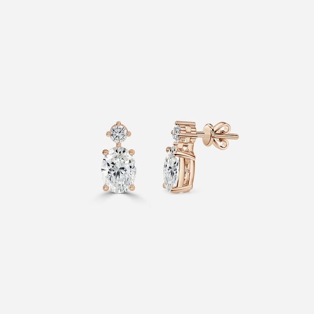 Drop Oval Diamond Earrings In Rose Gold