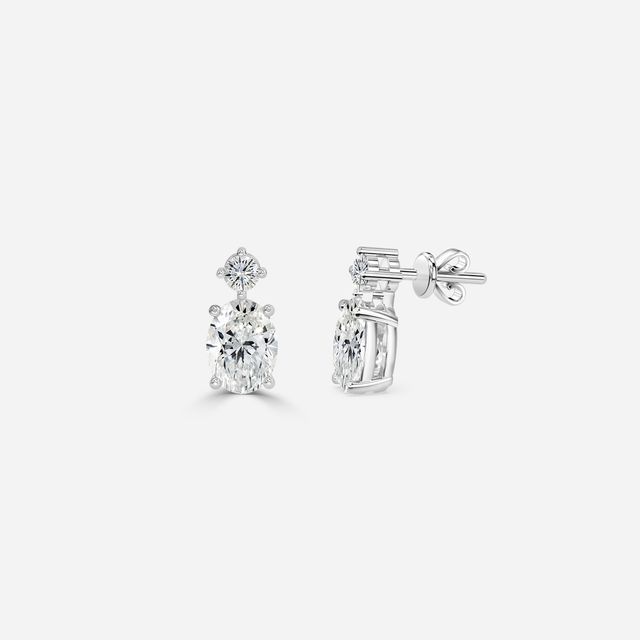 Drop Oval Diamond Earrings In White Gold
