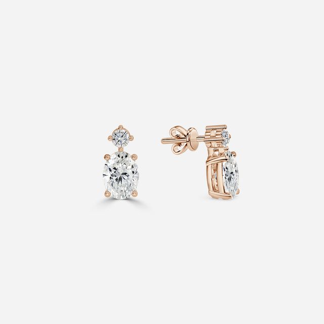 Drop Oval Diamond Earrings In Rose Gold
