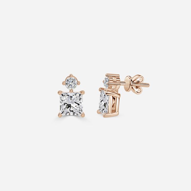 Drop Princess Diamond Earrings In Rose Gold