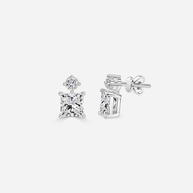 Drop Princess Diamond Earrings In White Gold