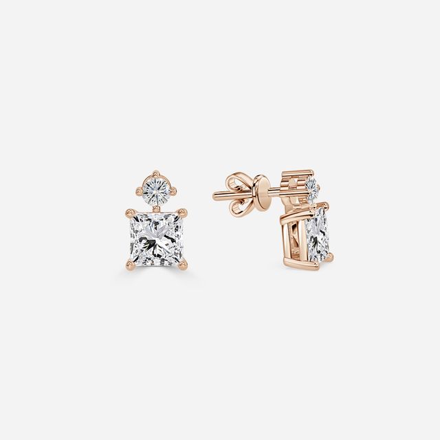 Drop Princess Diamond Earrings In Rose Gold