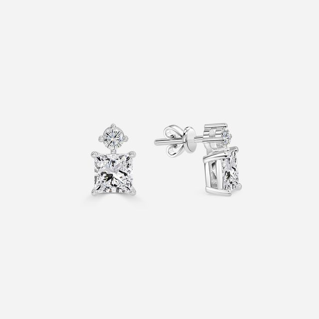 Drop Princess Diamond Earrings In White Gold