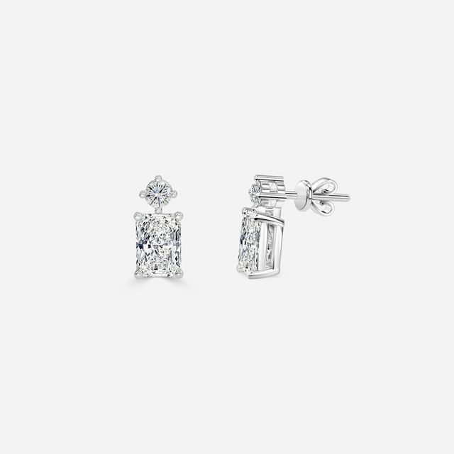 Drop Radiant Diamond Earrings In White Gold