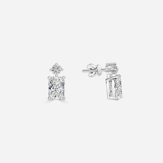 Drop Radiant Diamond Earrings In White Gold