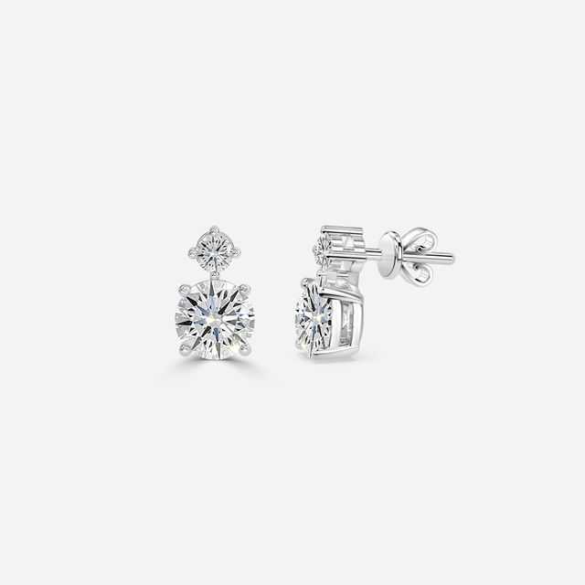Drop Asscher Diamond Earrings In White Gold