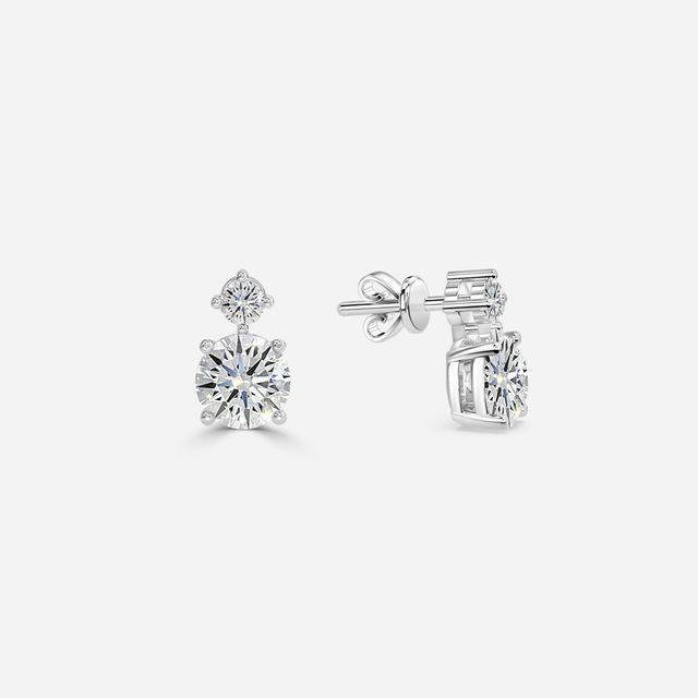 Drop Asscher Diamond Earrings In White Gold