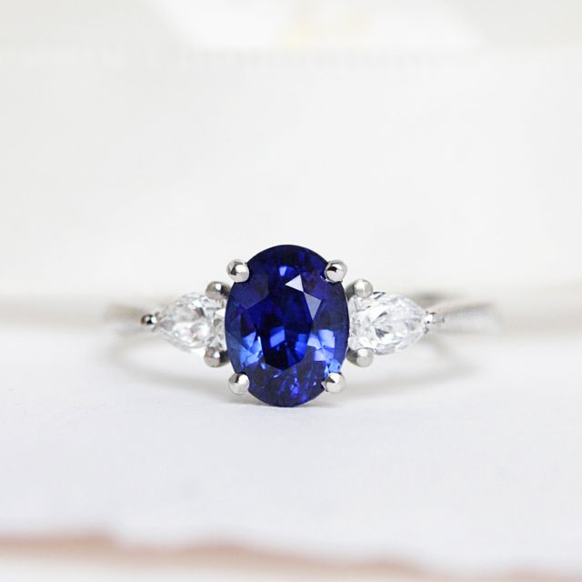 Oval Blue Sapphire Trilogy Engagement Ring - 1.75ct