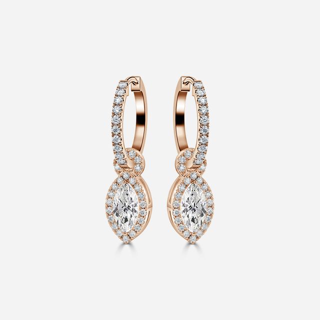 Halo Drop Marquise Diamond Earrings In Rose Gold