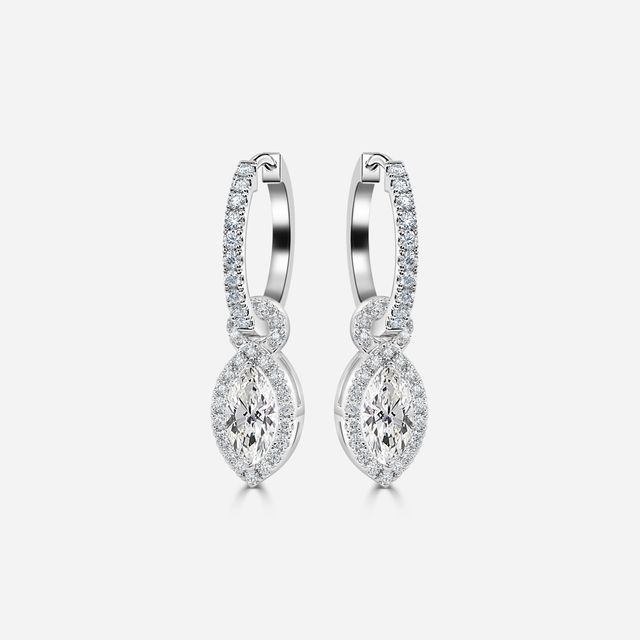 Halo Drop Marquise Diamond Earrings In White Gold