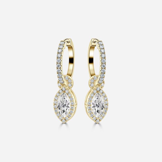 Halo Drop Marquise Diamond Earrings In Yellow Gold