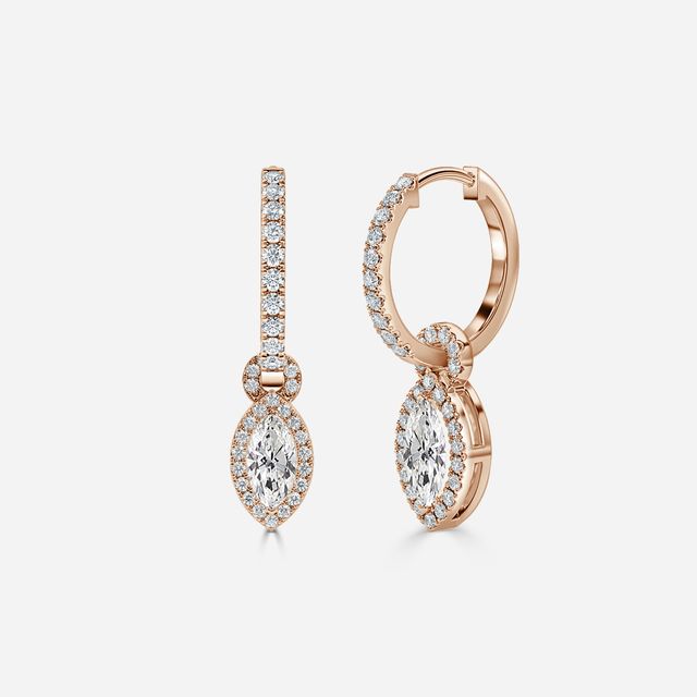 Halo Drop Marquise Diamond Earrings In Rose Gold