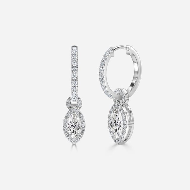 Halo Drop Marquise Diamond Earrings In White Gold