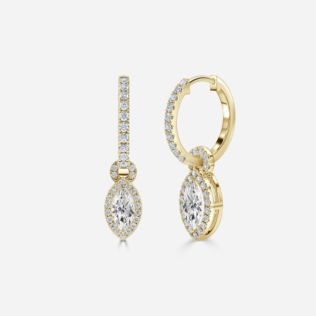 Halo Drop Marquise Diamond Earrings In Yellow Gold