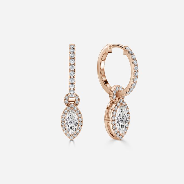 Halo Drop Marquise Diamond Earrings In Rose Gold