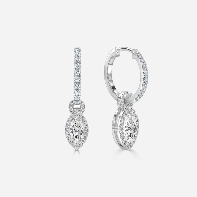 Halo Drop Marquise Diamond Earrings In White Gold