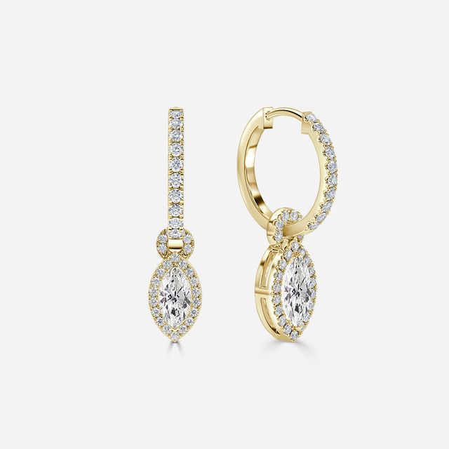 Halo Drop Marquise Diamond Earrings In Yellow Gold