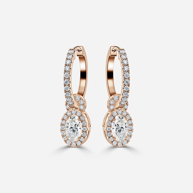 Halo Drop Oval Diamond Earrings In Rose Gold
