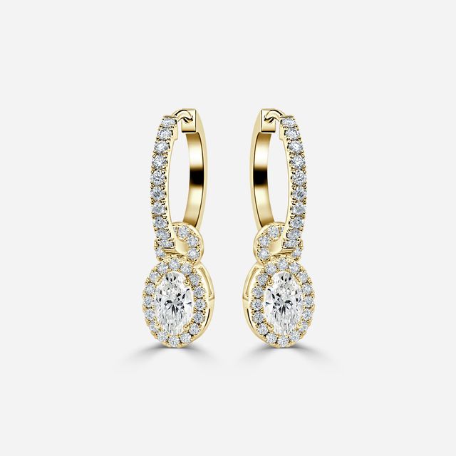 Halo Drop Oval Earrings In Yellow Gold