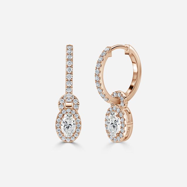 Halo Drop Oval Diamond Earrings In Rose Gold