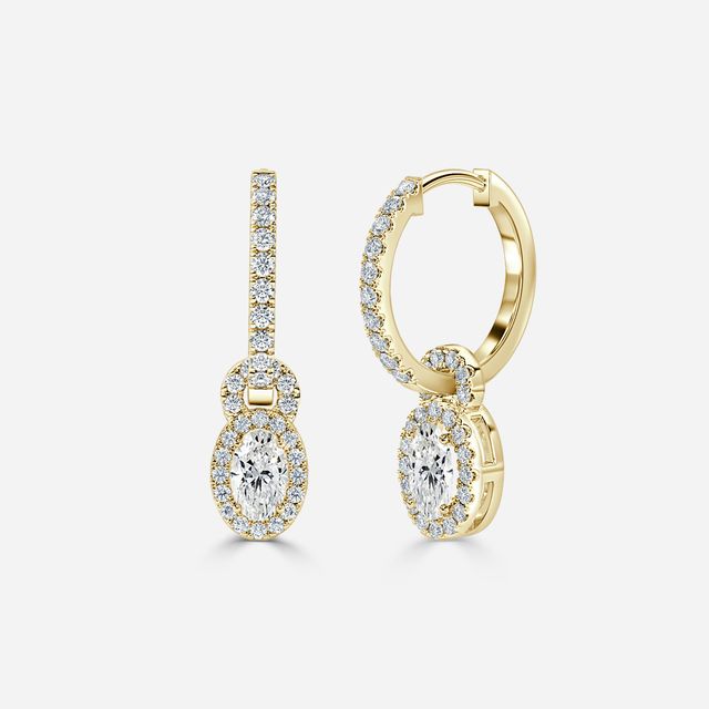 Halo Drop Oval Earrings In Yellow Gold