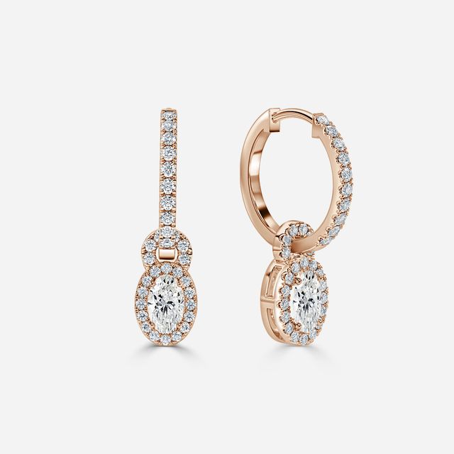 Halo Drop Oval Diamond Earrings In Rose Gold
