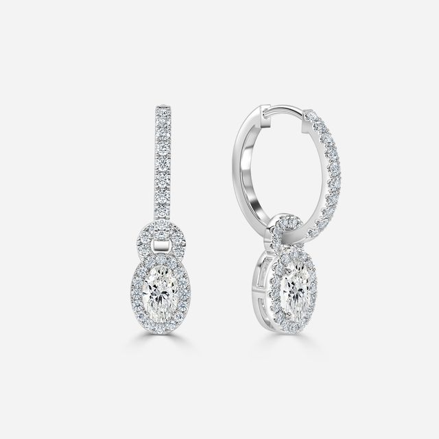 Halo Drop Oval Diamond Earrings In White Gold
