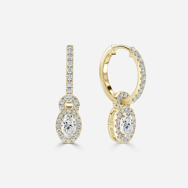 Halo Drop Oval Earrings In Yellow Gold