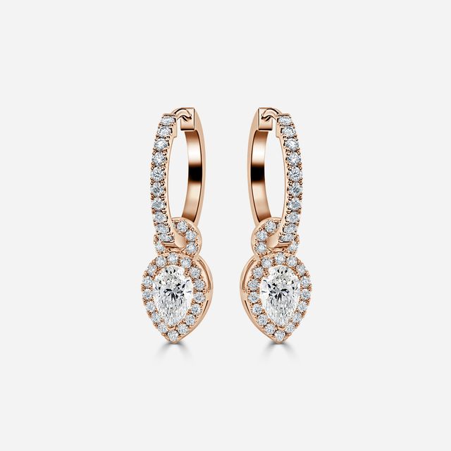 Halo Drop Pear Earrings In Rose Gold