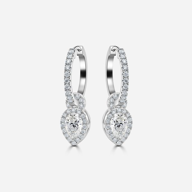 Halo Drop Pear Diamond Earrings In White Gold