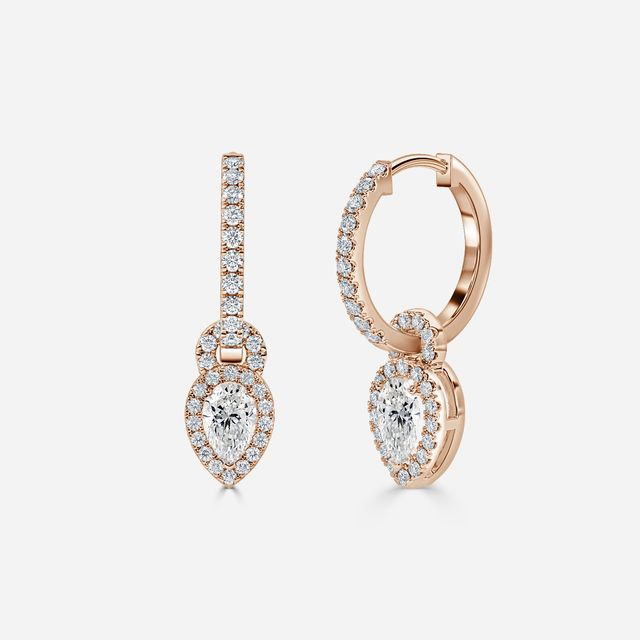 Halo Drop Pear Earrings In Rose Gold