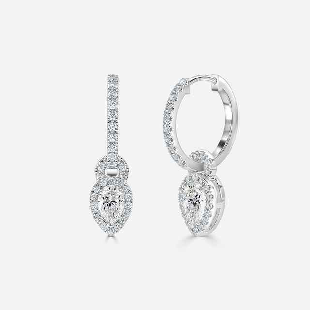 Halo Drop Pear Diamond Earrings In White Gold