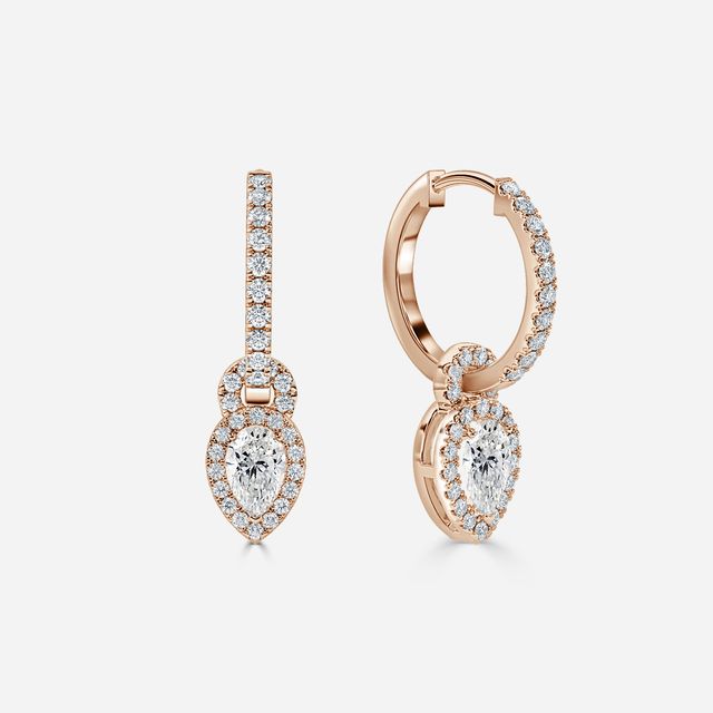 Halo Drop Pear Earrings In Rose Gold