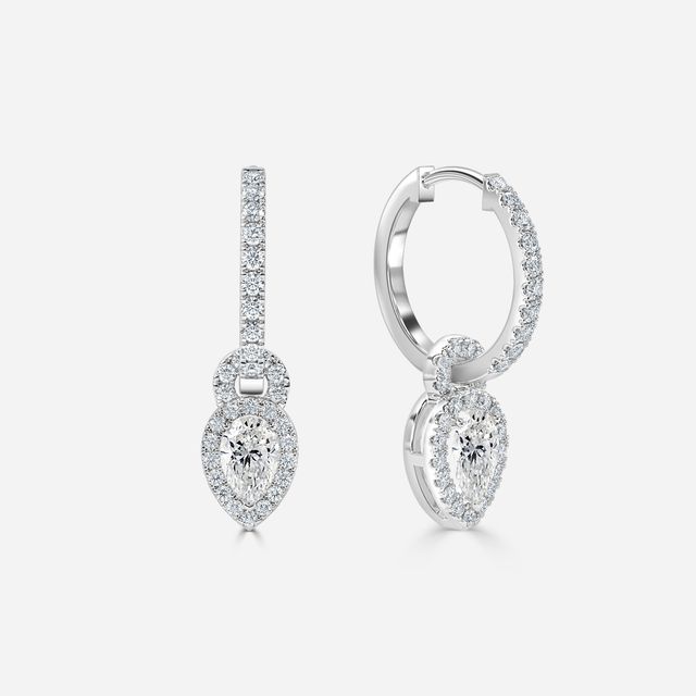 Halo Drop Pear Diamond Earrings In White Gold