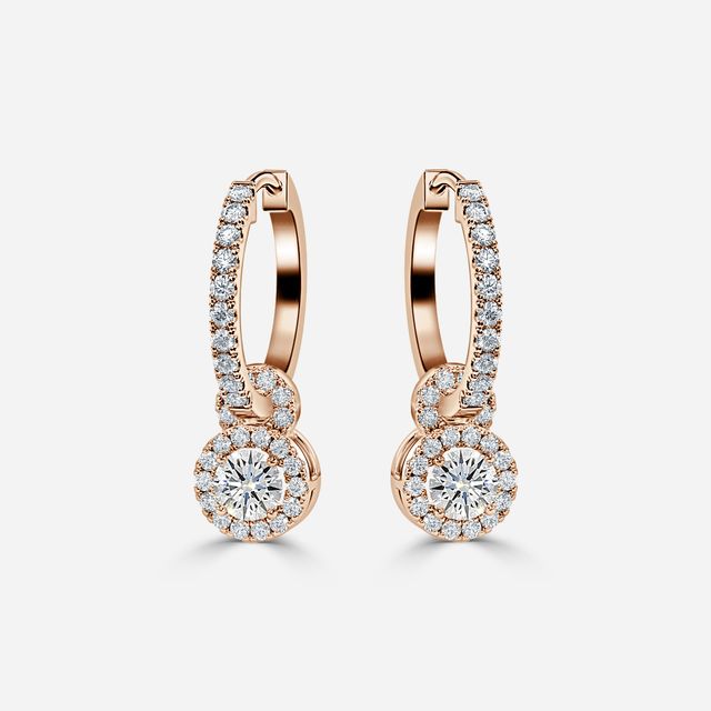Halo Drop Round Earrings In Rose Gold
