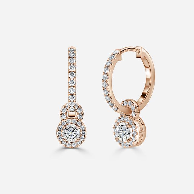 Halo Drop Round Earrings In Rose Gold