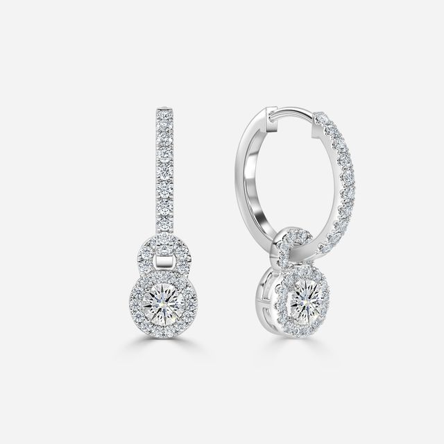 Halo Drop Round Earrings In White Gold