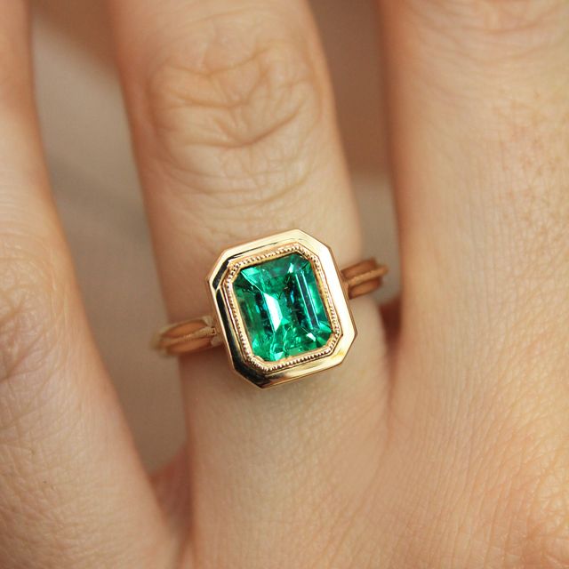 Colombian Emerald Bezel Set Engagement Ring- 1.40ct