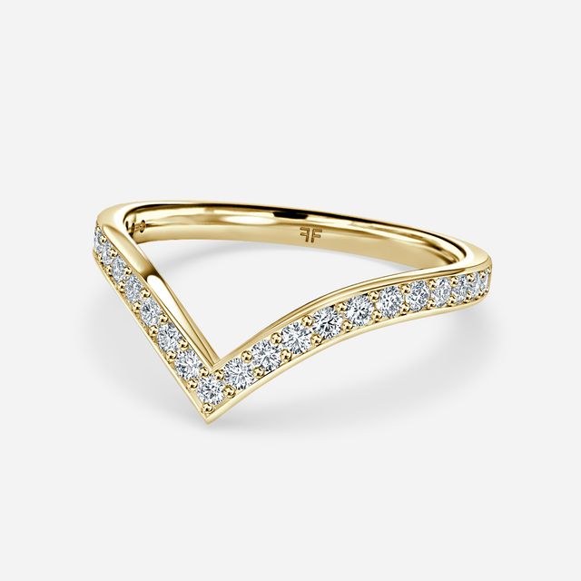 Diamond V Shaped Wedding Ring In Yellow Gold