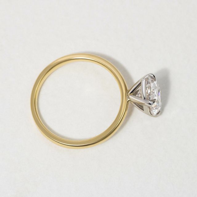 Yellow Gold Two Tone Solitaire Engagement Ring Oval Lab Diamond - 2.00ct