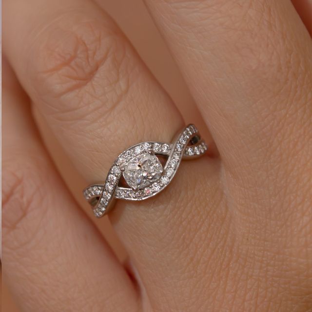 Cushion Platinum Entwined Halo Diamond Engagement Ring 0.51ct