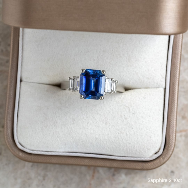 Emerald Cut Lab Grown Blue Sapphire Engagement Ring - 10.0ct