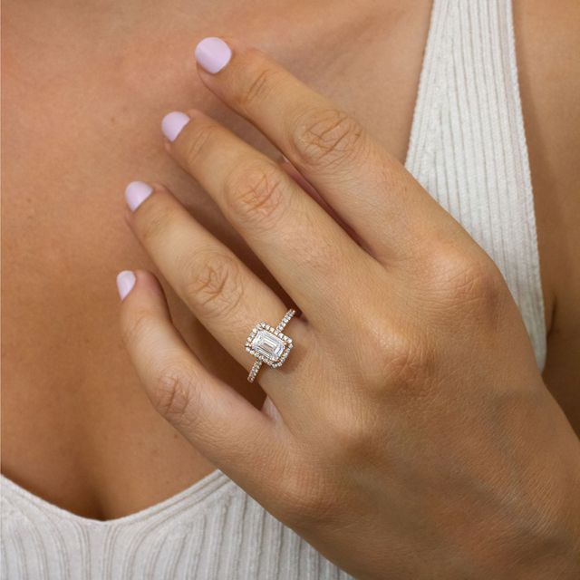 Rose Gold Emerald Halo Engagement Ring- 1.01ct