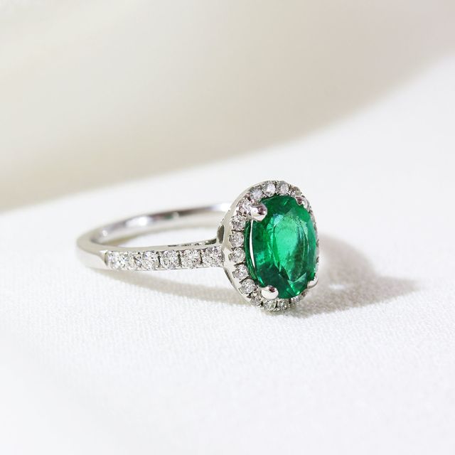Oval Emerald Halo Engagement Ring 1.00ct