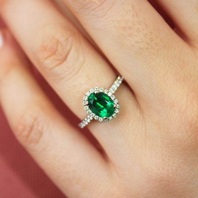 Oval Emerald Halo Engagement Ring 1.00ct