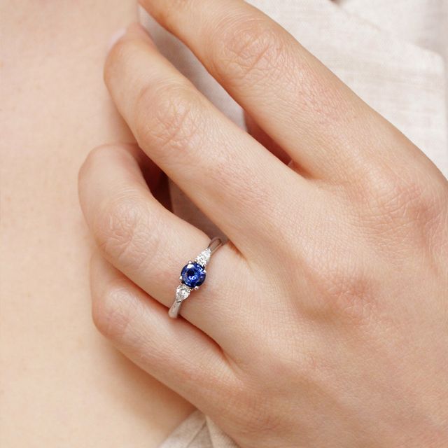 Round Blue Sapphire Trilogy Engagement Ring - 0.40ct