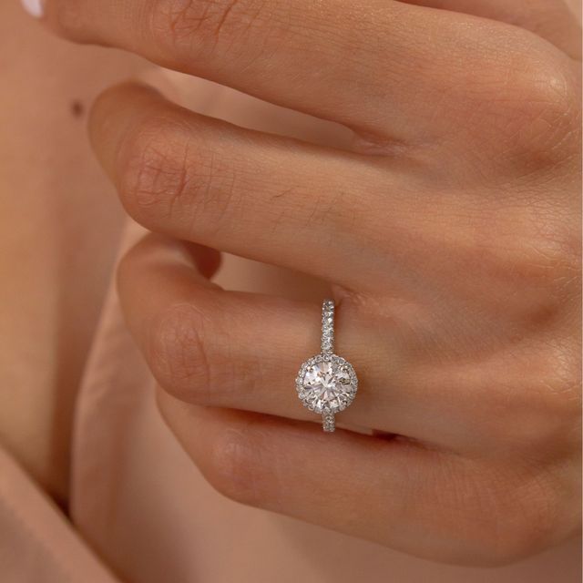 Platinum Round Halo Engagement Ring Lab Grown 1.03ct